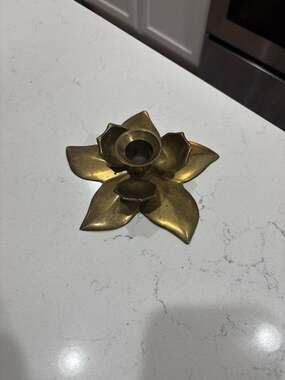 Vintage  Brass Lotus Flower Taper Candle Holder